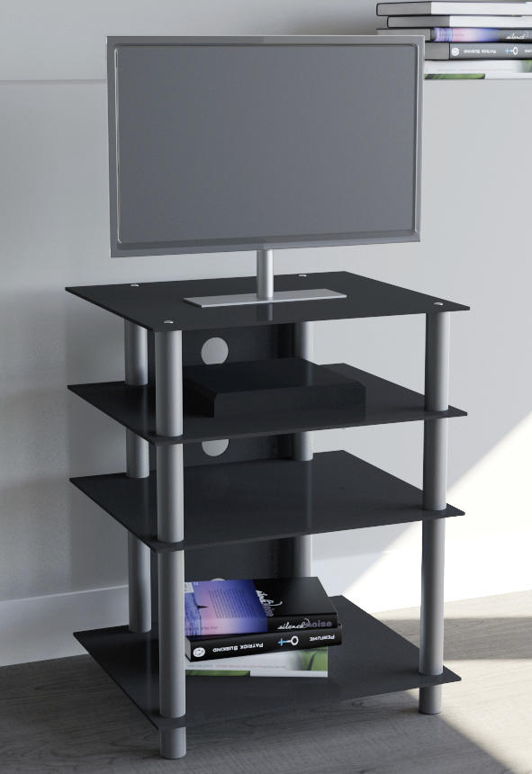 TV-BÄNK i svart, silver  - silver/svart, Klassisk, metall/glas (54/70/47cm) - MID.YOU
