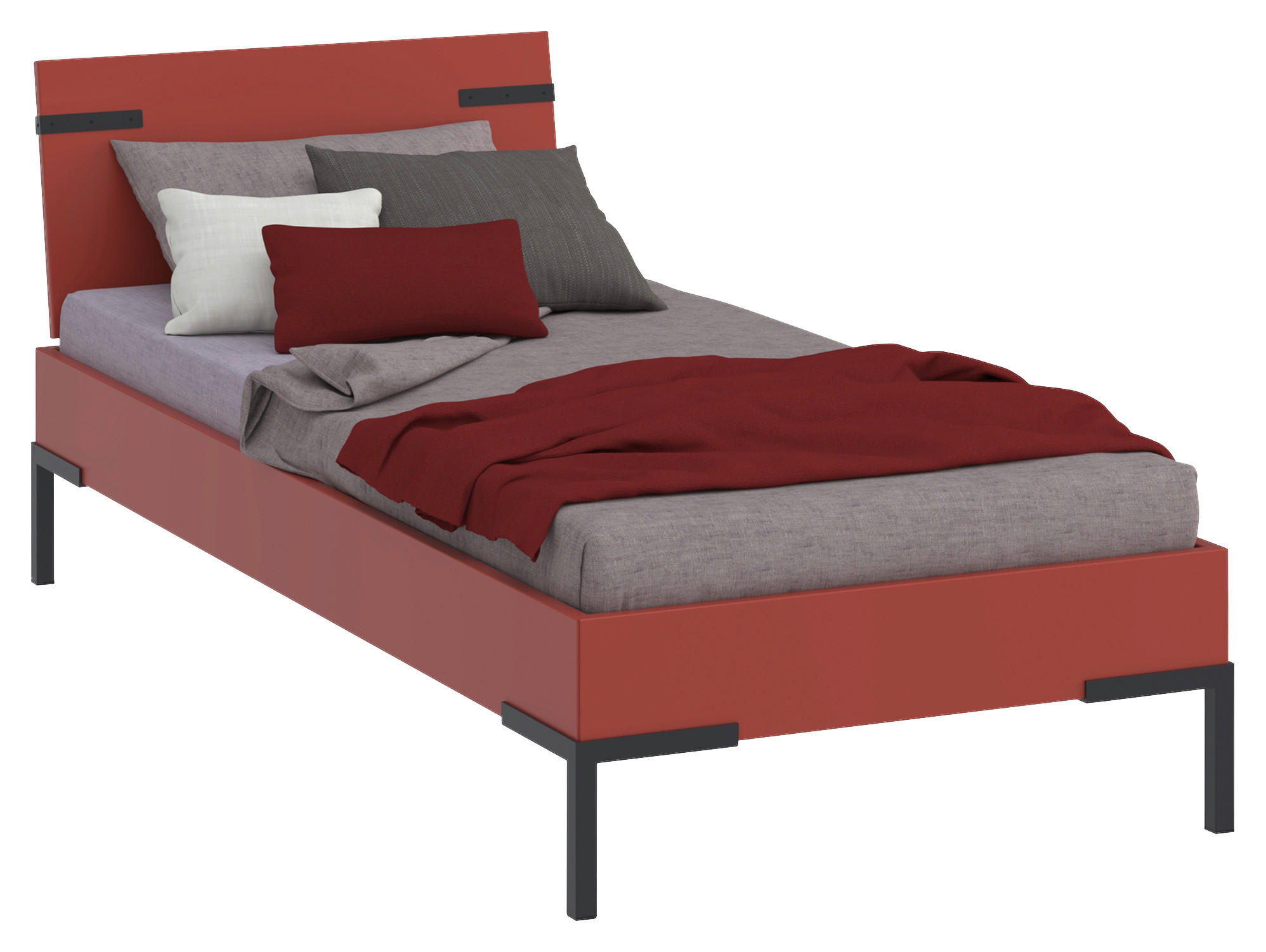 BETT 90/200 cm  in Koralle  - Koralle/Schwarz, Design, Holzwerkstoff/Metall (90/200cm) - Xora