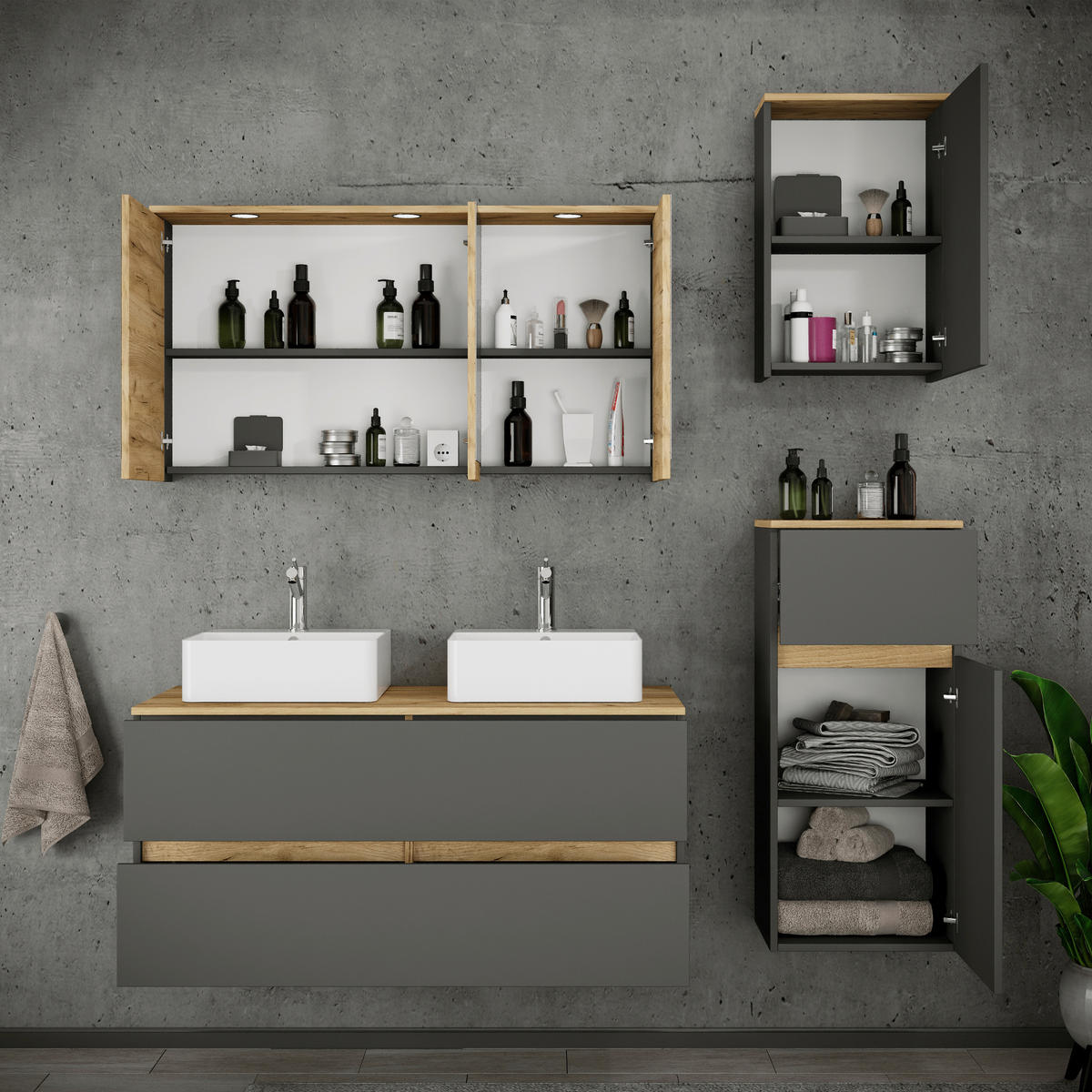 BADEZIMMER 6-teilig 151 cm  - Honigeiche/Weiss, Trend, Keramik/Holzwerkstoff (151cm) - MID.YOU