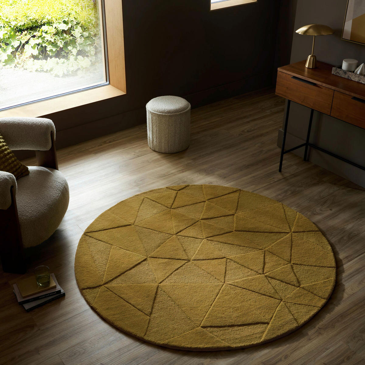 WOLLTEPPICH 160/160 cm Wiggle Goldfarben rund  - Goldfarben, Basics, Textil (160/160cm) - Flair Rugs