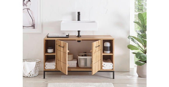 WASCHBECKENUNTERSCHRANK 105/60/40 cm  - Wildeiche/Schwarz, Basics, Holz/Metall (105/60/40cm) - Linea Natura