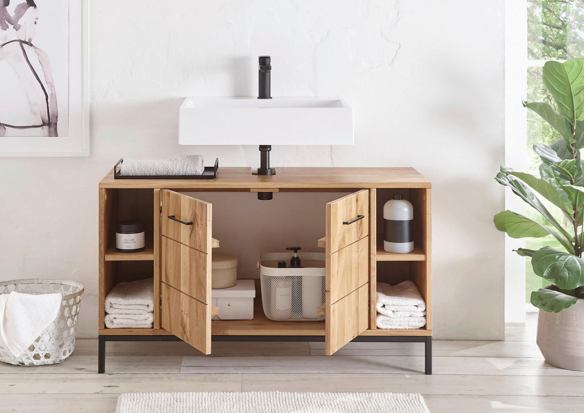 WASCHBECKENUNTERSCHRANK 105/60/40 cm  - Wildeiche/Schwarz, Basics, Holz/Metall (105/60/40cm) - Linea Natura