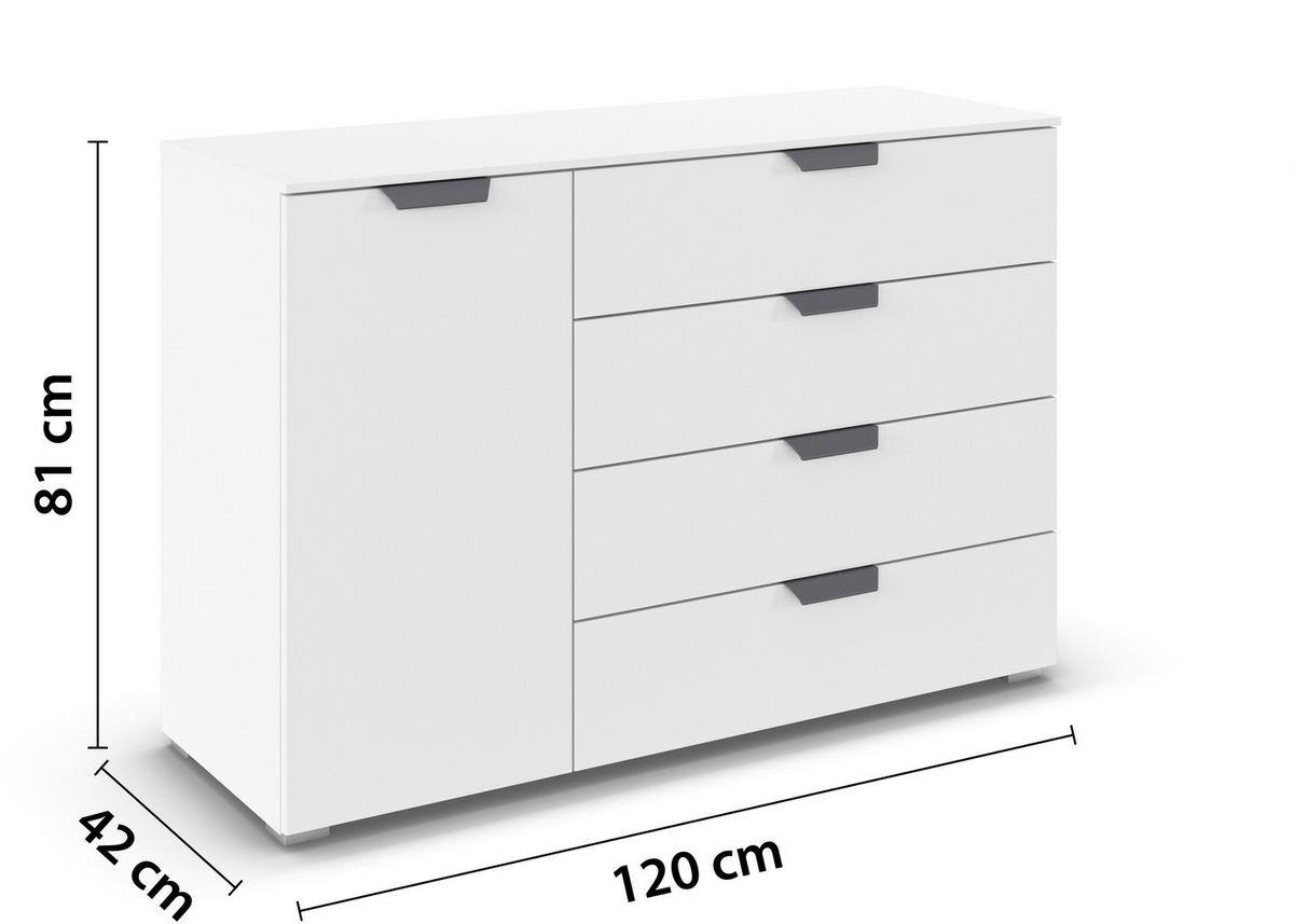 KOMMODE 120/81/42 cm  in Weiss  - Weiss/Dunkelgrau, Design, Holzwerkstoff/Metall (120/81/42cm) - Carryhome
