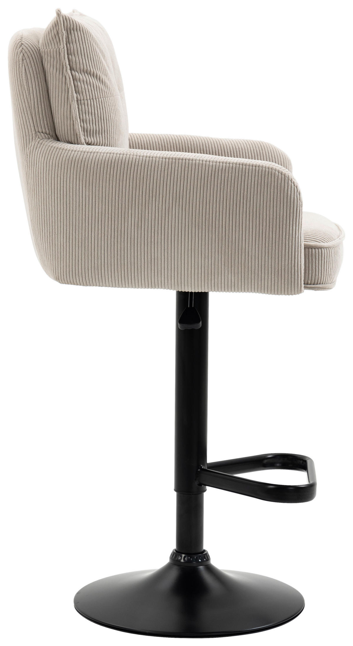 BARHOCKER Cord Beige, Schwarz Eisen Sitzfläche 360° drehbar, Stoffauswahl, inklusive Armlehnen  - Beige/Schwarz, Design, Textil/Metall (54/98-120/58cm) - Novel