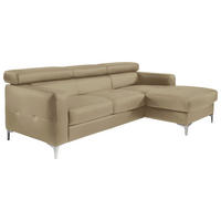 ECKSOFA Hellbraun Echtleder Kopfteilverstellung, Kopfstütze  - Chromfarben/Hellbraun, Design, Leder/Metall (226/169cm) - Livetastic
