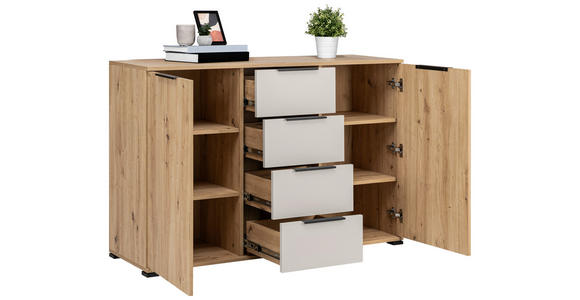 SIDEBOARD  130/87/40 cm 4 Schublade(n)  - Kaschmir/Schwarz, KONVENTIONELL, Holzwerkstoff/Metall (130/87/40cm) - Carryhome