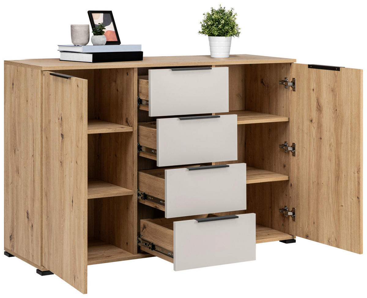 SIDEBOARD  in 130/87/40 cm  - Kaschmir/Schwarz, KONVENTIONELL, Holzwerkstoff/Metall (130/87/40cm) - Boxxx