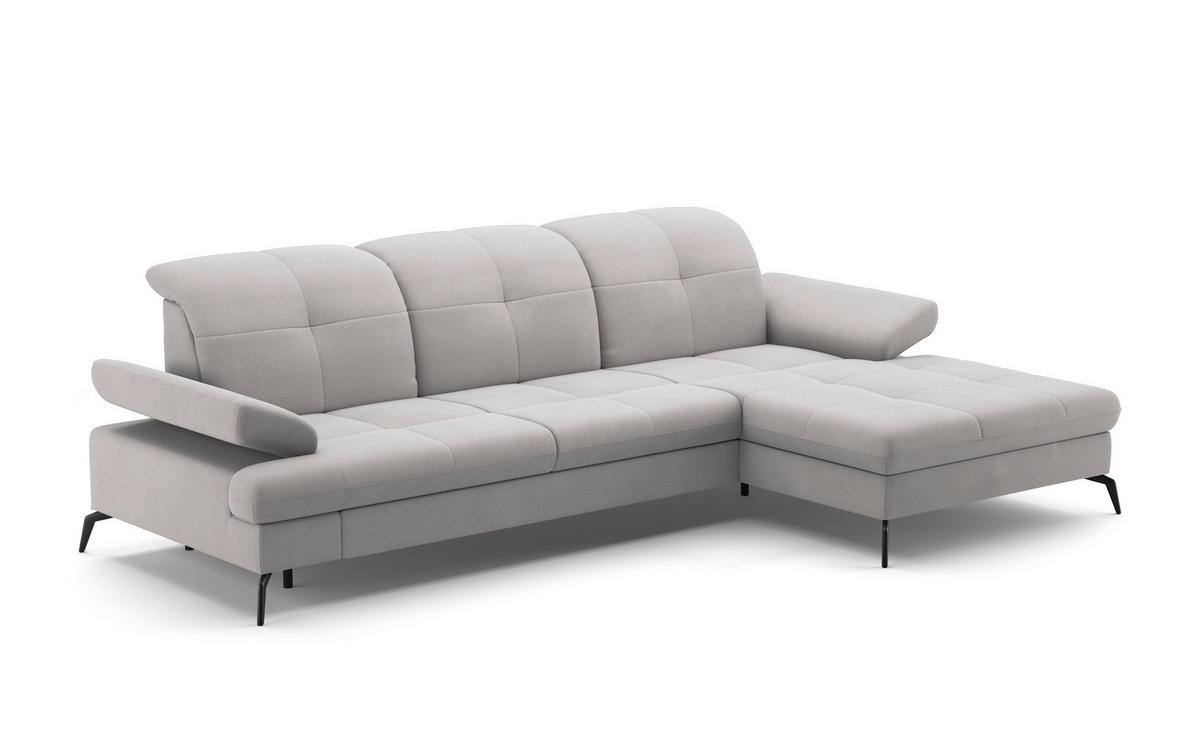 ECKSOFA in Flachgewebe Silberfarben  - Silberfarben/Schwarz, Konventionell, Textil/Metall (279/185cm) - Sit & More