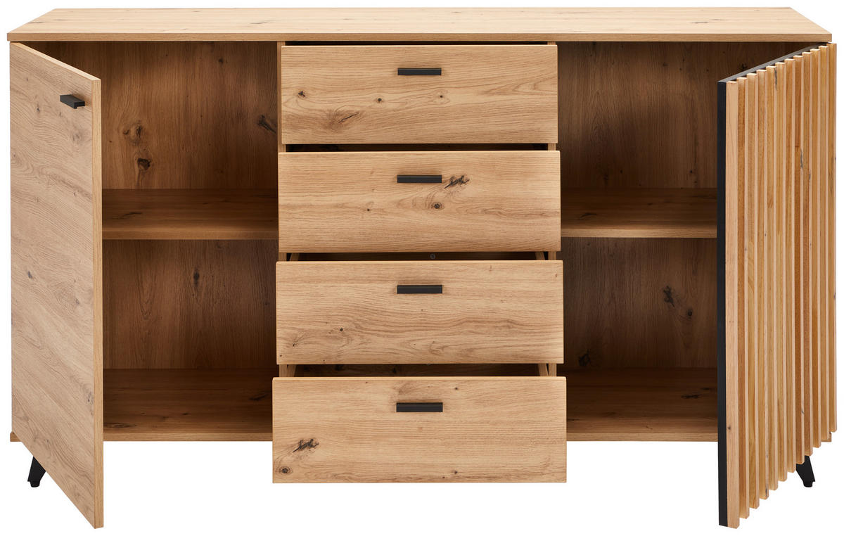 SIDEBOARD  in 154/86/40 cm  - Eichefarben/Schwarz, LIFESTYLE, Holzwerkstoff/Metall (154/86/40cm) - MID.YOU