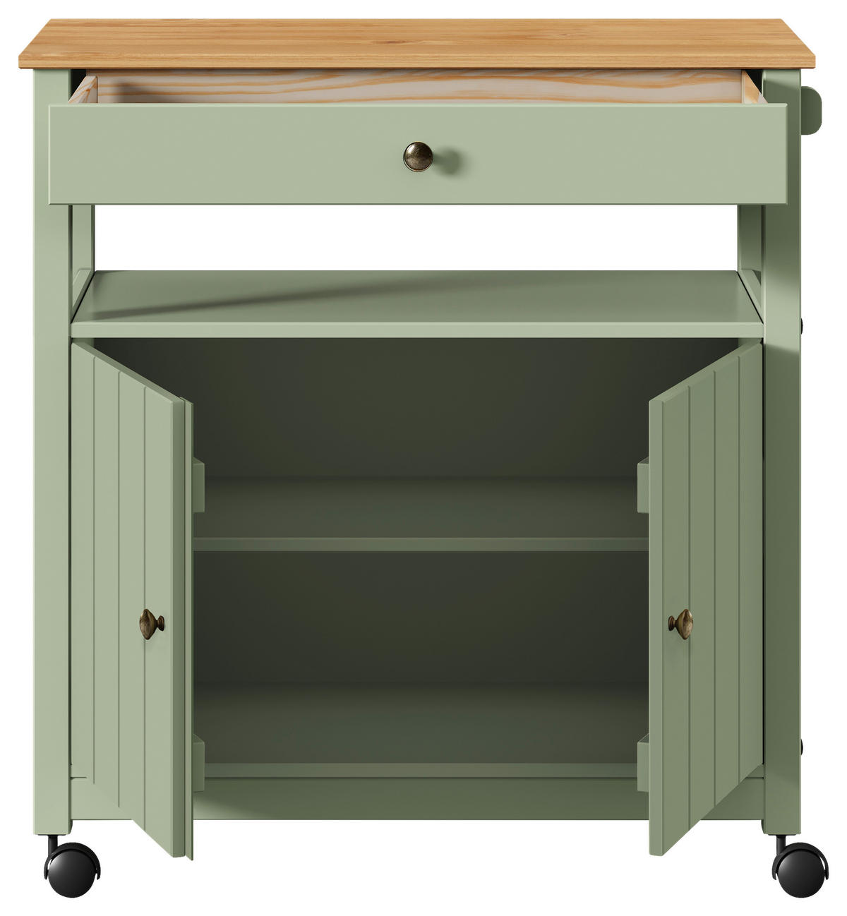 SERVIERWAGEN Pinie massiv Braun, Olivgrün  - Zinkfarben/Olivgrün, MODERN, Holz/Kunststoff (85/90,6/40cm) - Livetastic