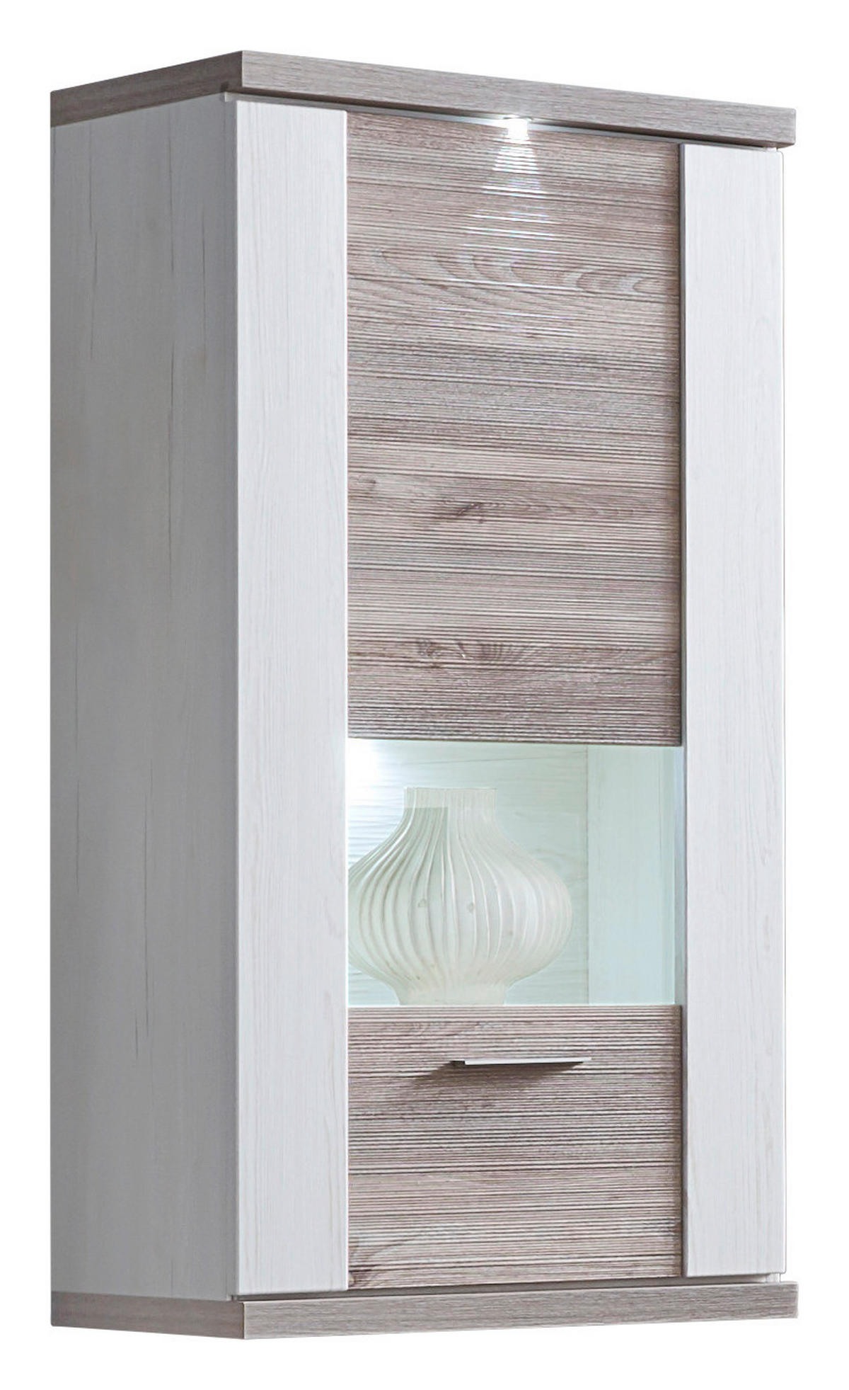 HÄNGEVITRINE in Weiß, Eichefarben   - Eichefarben/Alufarben, Design, Glas/Holzwerkstoff (65/131/42cm) - Xora