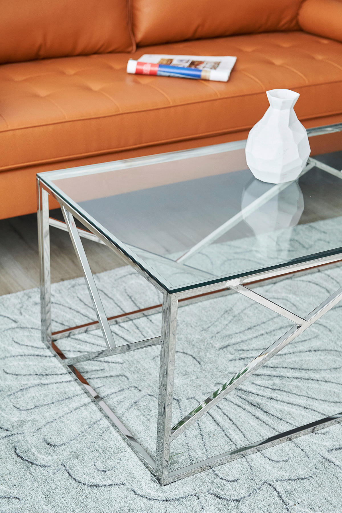 KONFERENČNÝ STOLÍK, číra, strieborná, kov, sklo, 120/60/45 cm - číra/strieborná, Design, kov/sklo (120/60/45cm) - Livetastic