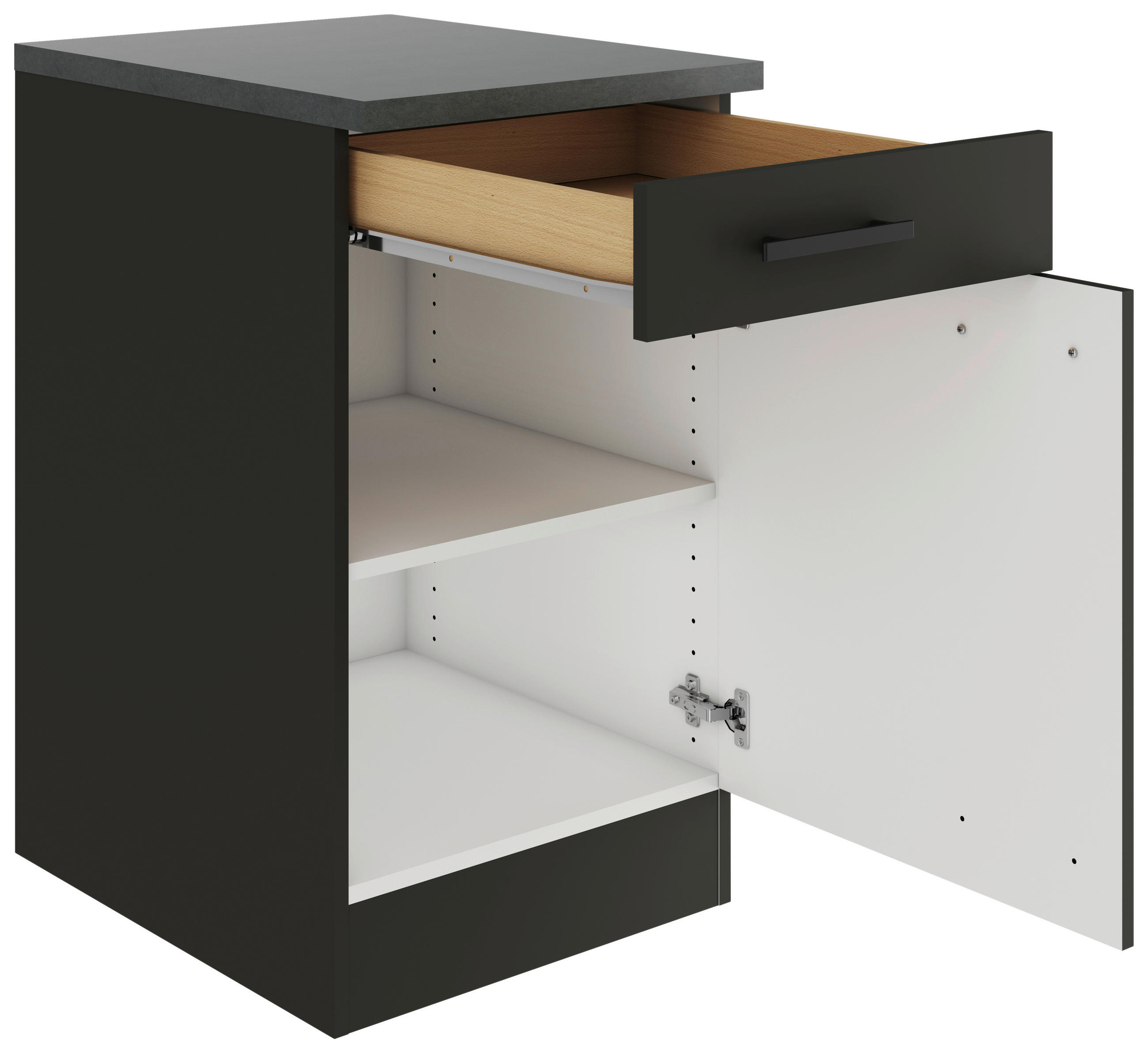 KÜCHENUNTERSCHRANK 50/84,8/60 cm  in Anthrazit  - Anthrazit/Buchefarben, Basics, Holzwerkstoff/Metall (50/84,8/60cm) - Optifit