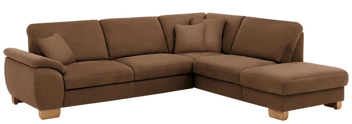 ECKSOFA in Mikrofaser Braun  - Wildeiche/Beige, Natur, Holz/Textil (286/236cm) - Voleo