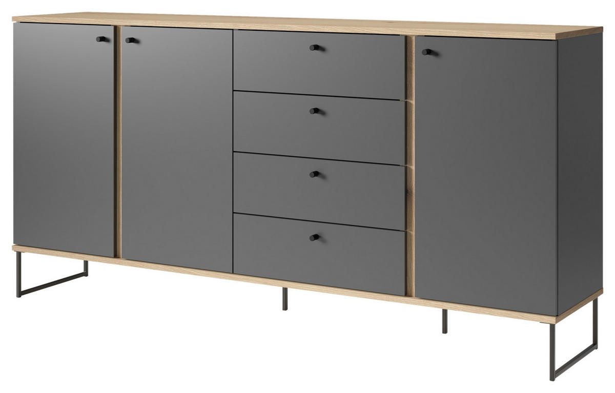 KOMODA, antracit, barve hrasta  - črna/barve hrasta, Basics, kovina/umetna masa (180/89/38cm) - Xora
