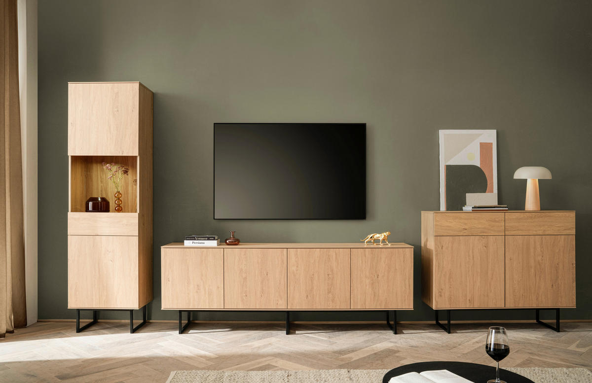 VITRINE in Eichefarben  - Eichefarben/Schwarz, Design, Glas/Holzwerkstoff (58/200/40cm) - Modante