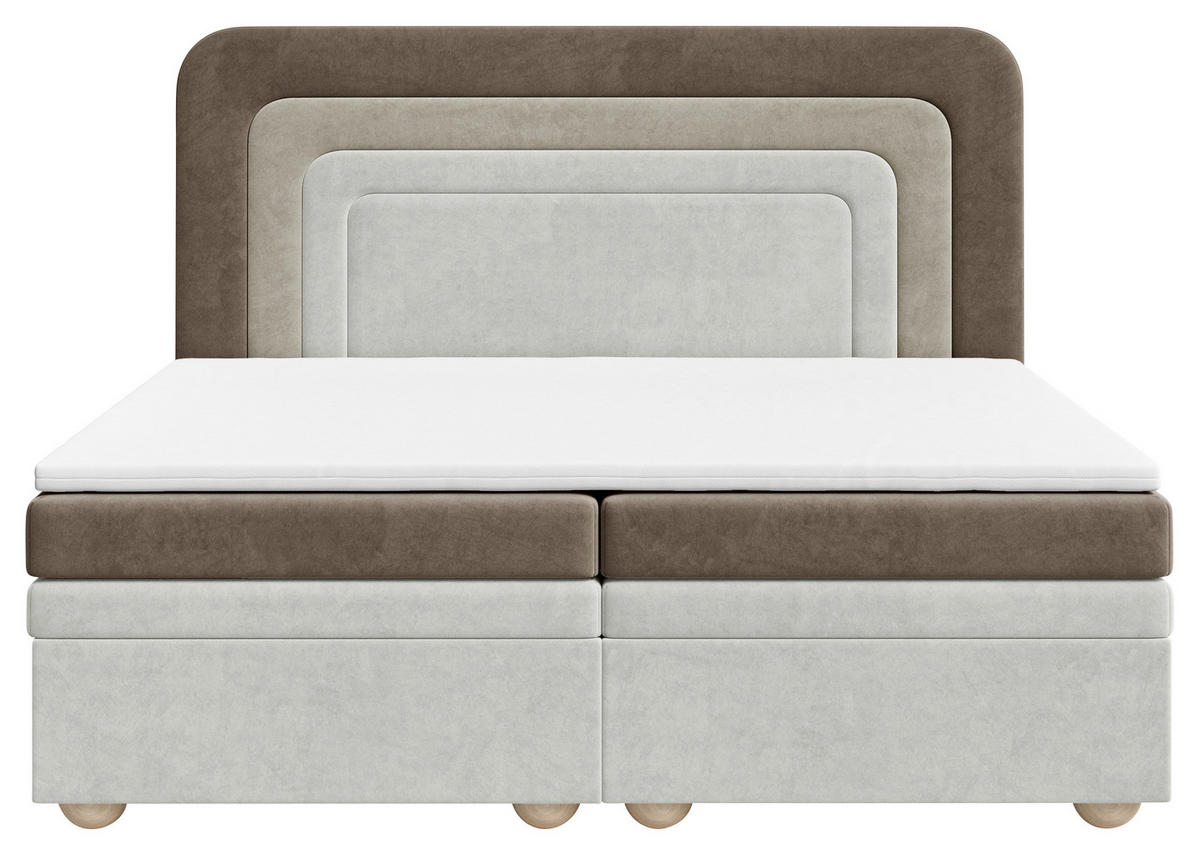 BOXBETT 160/200 cm,  in Braun, Beige, gepolstertes Kopfteil, Bettkasten, Topper,  - Beige/Bronzefarben, MODERN, Holz/Kunststoff (160/200cm) - MID.YOU