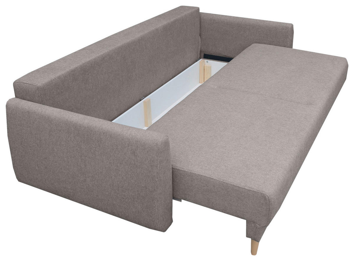 SCHLAFSOFA  mit Liegefunktion, Schlafen auf Sitzhöhe, Rücken echt Webstoff Greige  - Greige/Buchefarben, KONVENTIONELL, Holz/Textil (220/90/95cm) - Carryhome