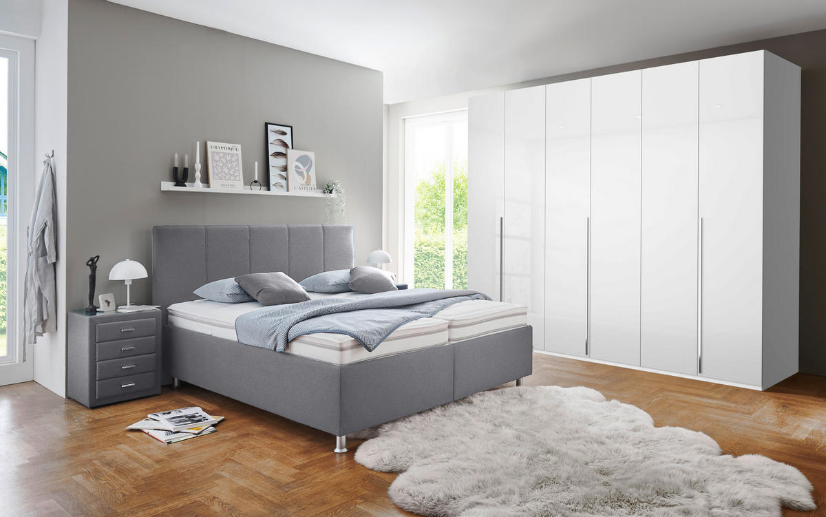POLSTERBETT 160/200 cm,  in Grau, Matratze, gepolstertes Kopfteil, Lattenrost, Bettkasten, H2 + H3 = mittel + fest  - Alufarben/Weiß, KONVENTIONELL, Holz/Holzwerkstoff (160/200cm) - Beldomo - Sleep