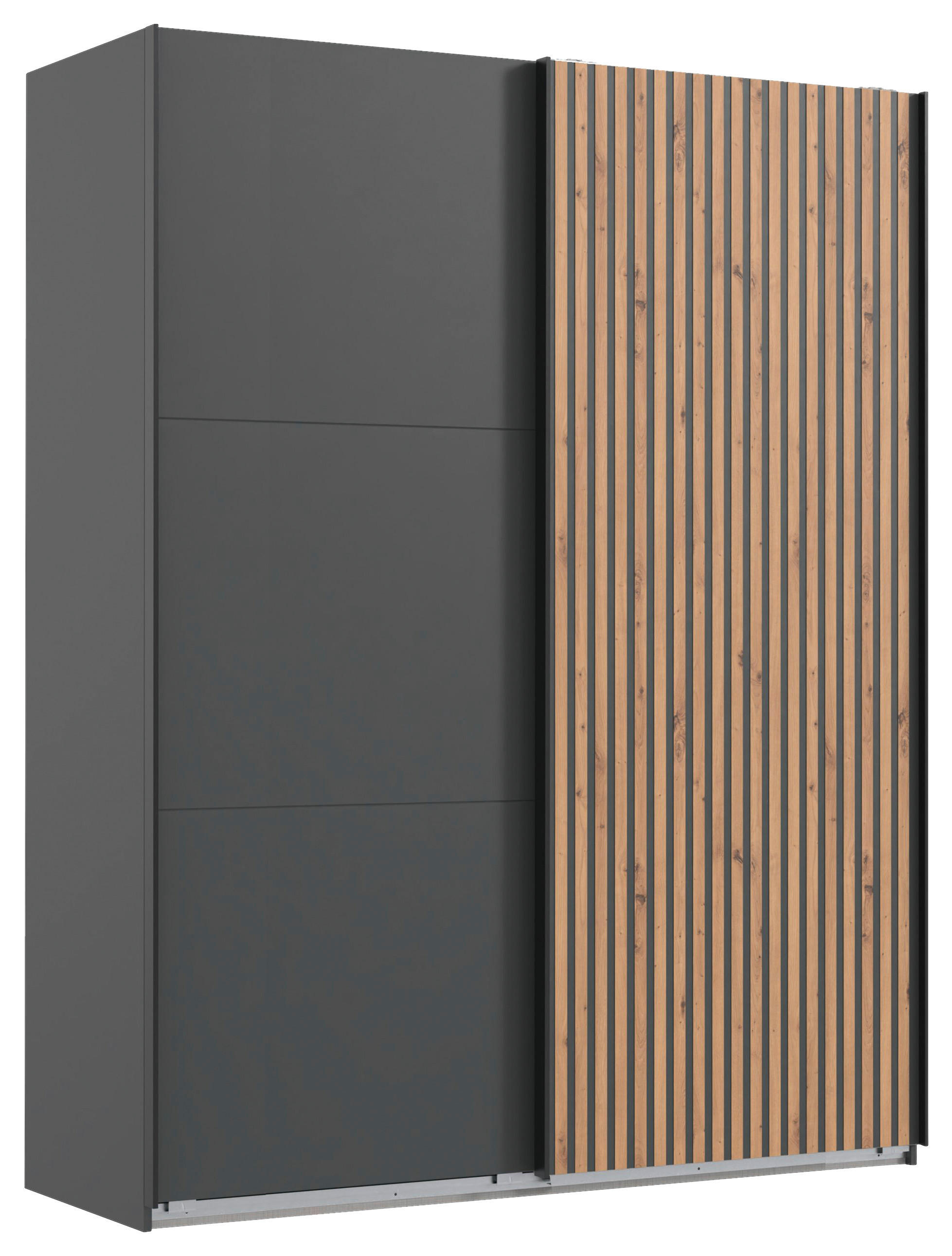 OMARA Z DRSNIMI VRATI, barve grafita, barve hrasta - črna/barve hrasta, Konvencionalno, kovina/leseni material (200/218/65cm) - Premium Living