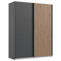 SCHWEBETÜRENSCHRANK 200/218/65 cm 2-türig Graphitfarben, Eichefarben  - Eichefarben/Schwarz, KONVENTIONELL, Holzwerkstoff/Metall (200/218/65cm) - MID.YOU