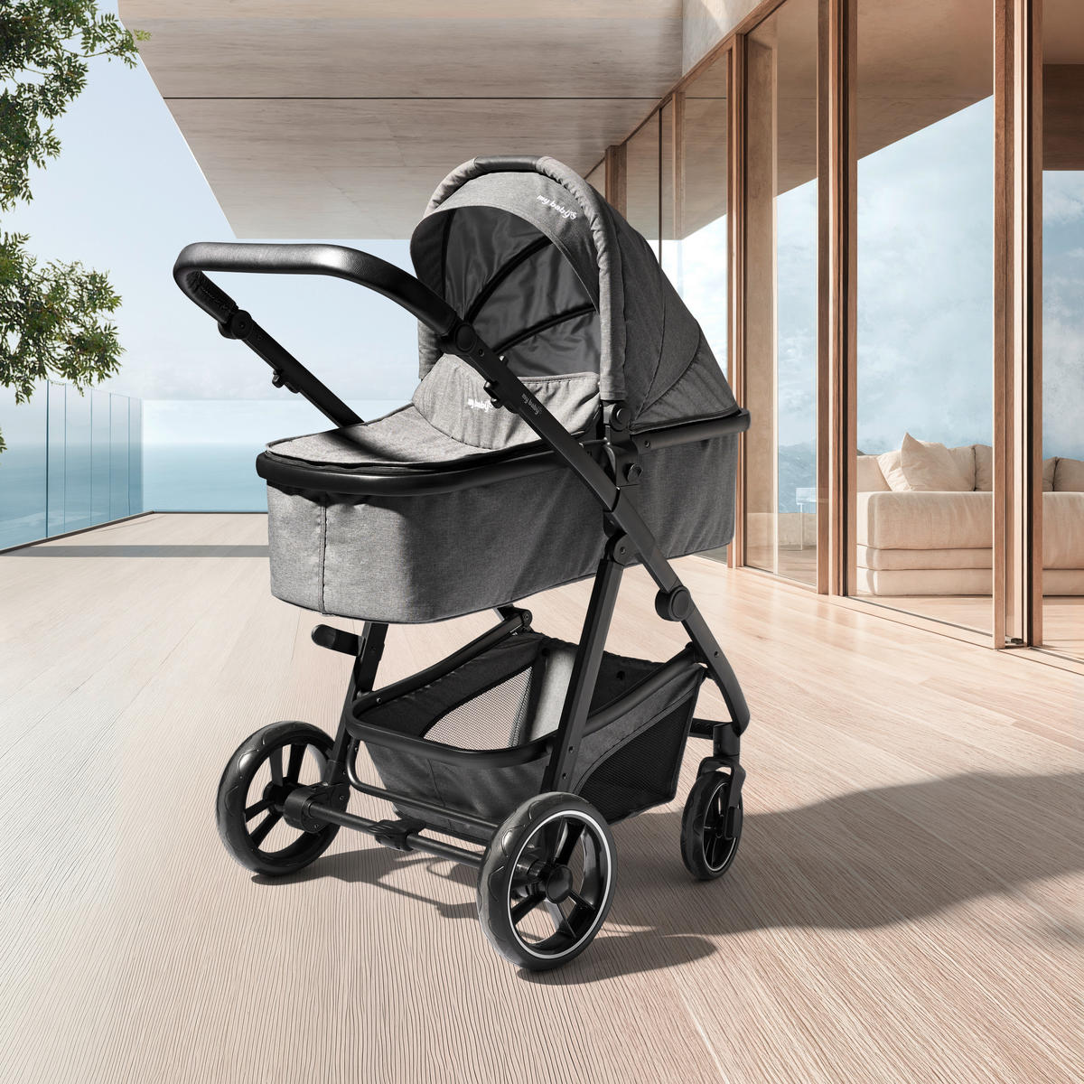 KINDERWAGENSET  Korfu   - Dunkelgrau/Schwarz, Basics, Kunststoff/Textil - My Baby Lou