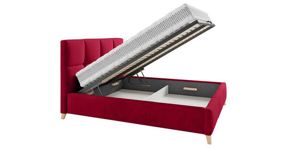 POLSTERBETT Lattenrost, Bettkasten 140/200 cm in Rot - Buchefarben/Rot, KONVENTIONELL, Holz/Textil (140/200cm) - Carryhome