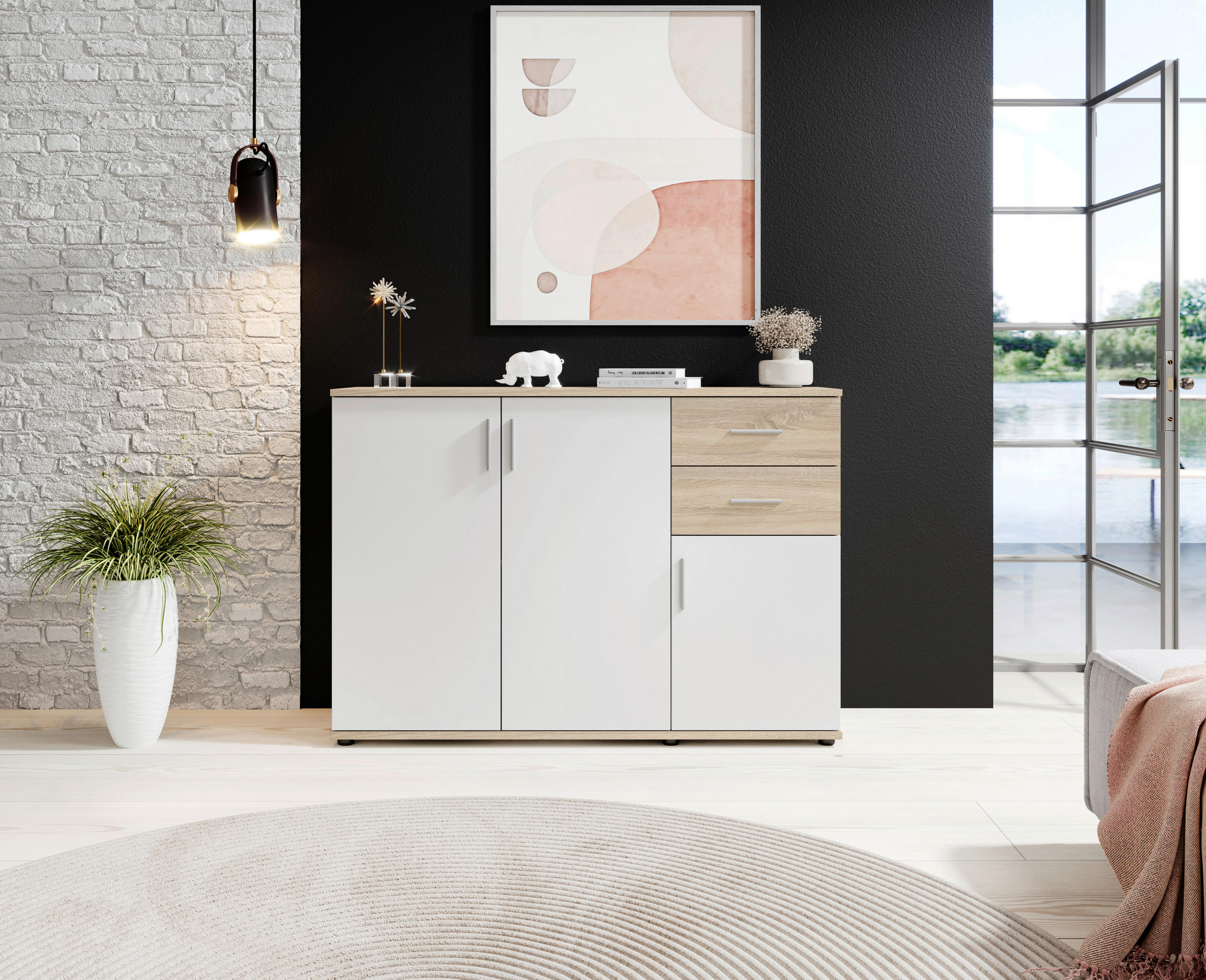 KOMMODE Bobby  in 120/84/35 cm  - Silberfarben/Schwarz, KONVENTIONELL, Holzwerkstoff/Kunststoff (120/84/35cm) - Carryhome