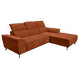 ECKSOFA Rostfarben Cord Rücken echt, Kopfteilverstellung, Sitzvorzug  - Rostfarben/Schwarz, KONVENTIONELL, Textil/Metall (290/196cm) - Carryhome