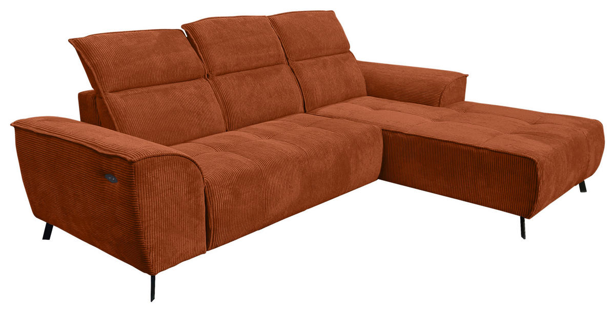 ECKSOFA Rostfarben Cord  - Rostfarben/Schwarz, KONVENTIONELL, Textil/Metall (290/196cm) - Carryhome
