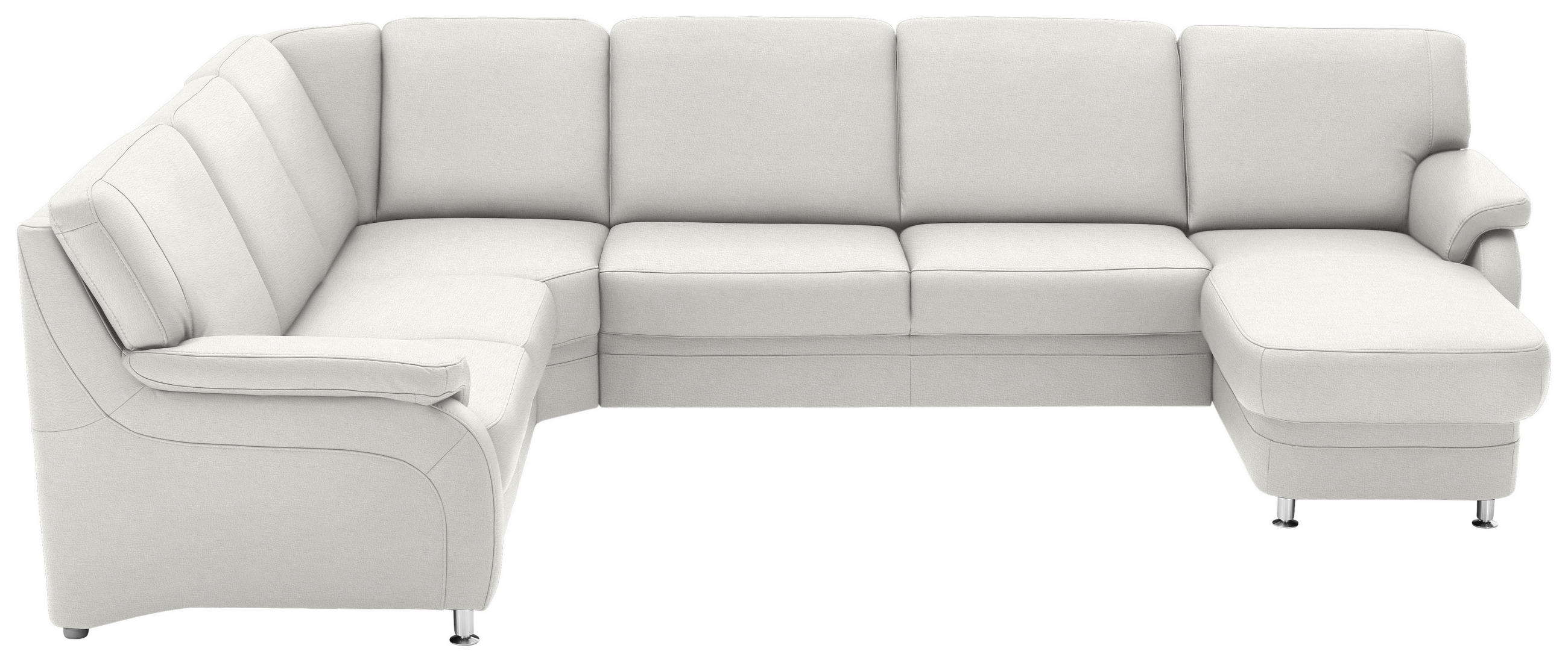 WOHNLANDSCHAFT Echtleder Weiss  - Weiss/Alufarben, Konventionell, Leder/Metall (239/329/165cm) - Beldomo Premium