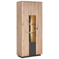 VITRINE in Anthrazit, Eichefarben  - Eichefarben/Anthrazit, Design, Glas/Holzwerkstoff (90/201/37cm) - Carryhome