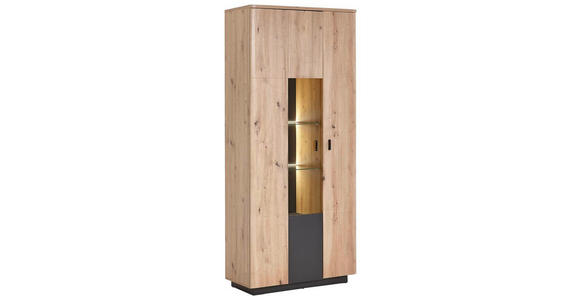 VITRINE  in Anthrazit, Eichefarben - Eichefarben/Anthrazit, Design, Glas/Holzwerkstoff (90/201/37cm) - Carryhome