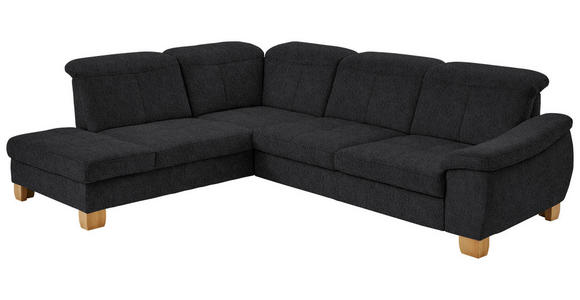 ECKSOFA in Flachgewebe Schwarz  - Wildeiche/Schwarz, Natur, Holz/Textil (243/301cm) - Voleo