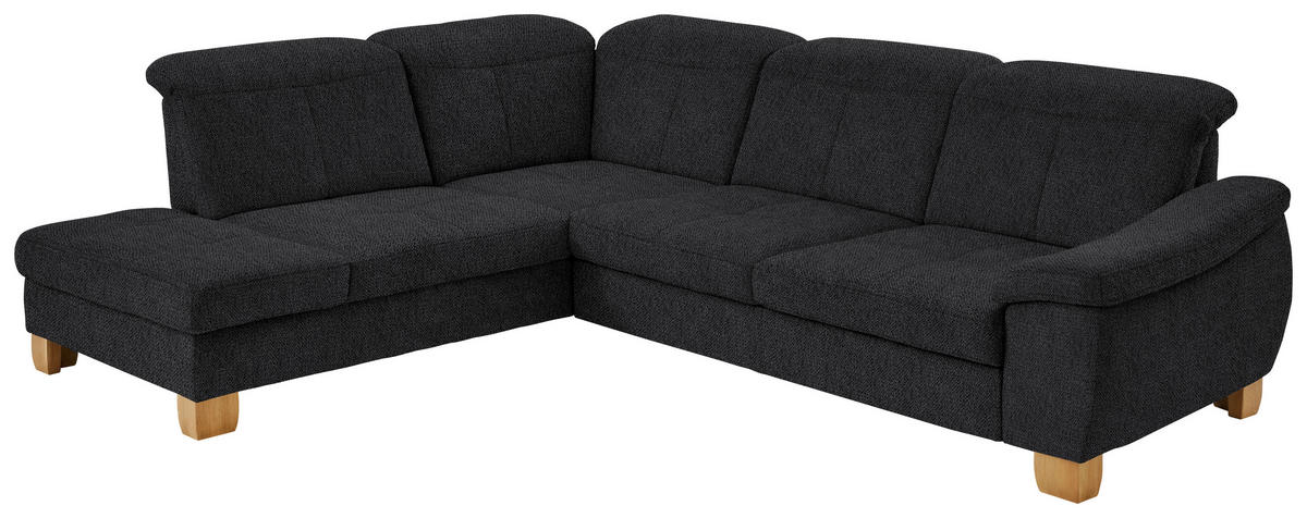 ECKSOFA in Flachgewebe Schwarz  - Wildeiche/Schwarz, Natur, Holz/Textil (243/301cm) - Voleo