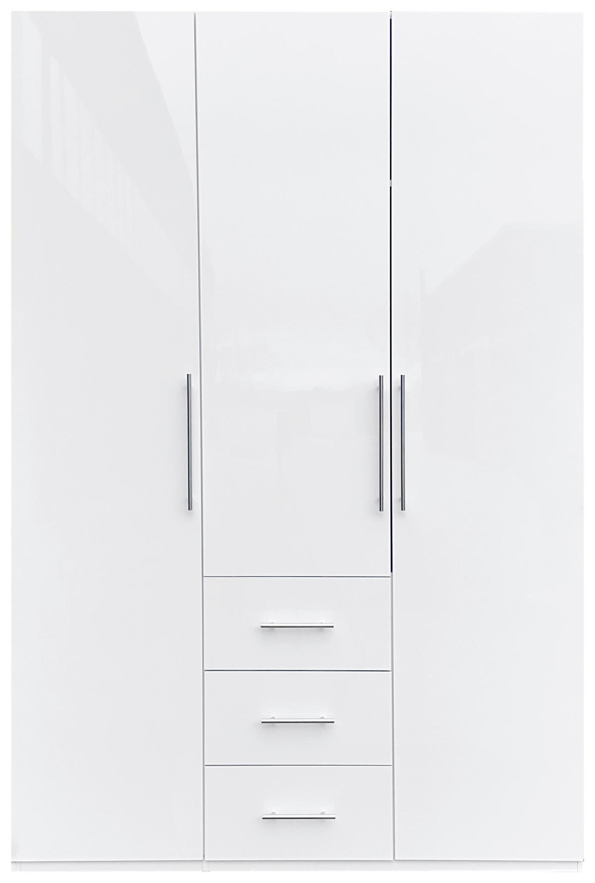 KLEIDERSCHRANK 147/219/59 cm 3-türig Weiß Hochglanz, Weiß  - Weiß Hochglanz/Alufarben, KONVENTIONELL, Holzwerkstoff/Metall (147/219/59cm) - Carryhome