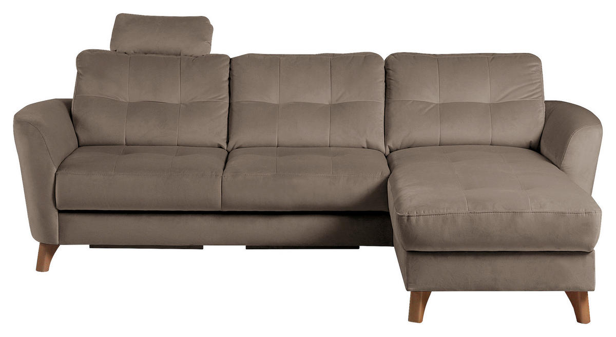 ECKSOFA Beige Samt Bettkasten, Schlaffunktion, Liegefläche im Originalstoff  - Beige/Buchefarben, Design, Holz/Textil (238/168cm) - Livetastic