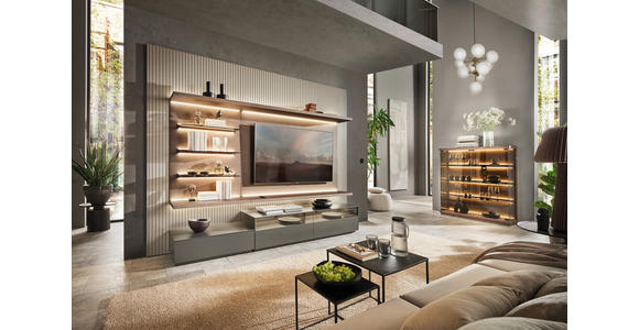 WOHNWAND  in Grau, Eiche dunkel  270/182/46 cm  - Eiche dunkel/Grau, Design, Glas/Holz (270/182/46cm) - Belluti