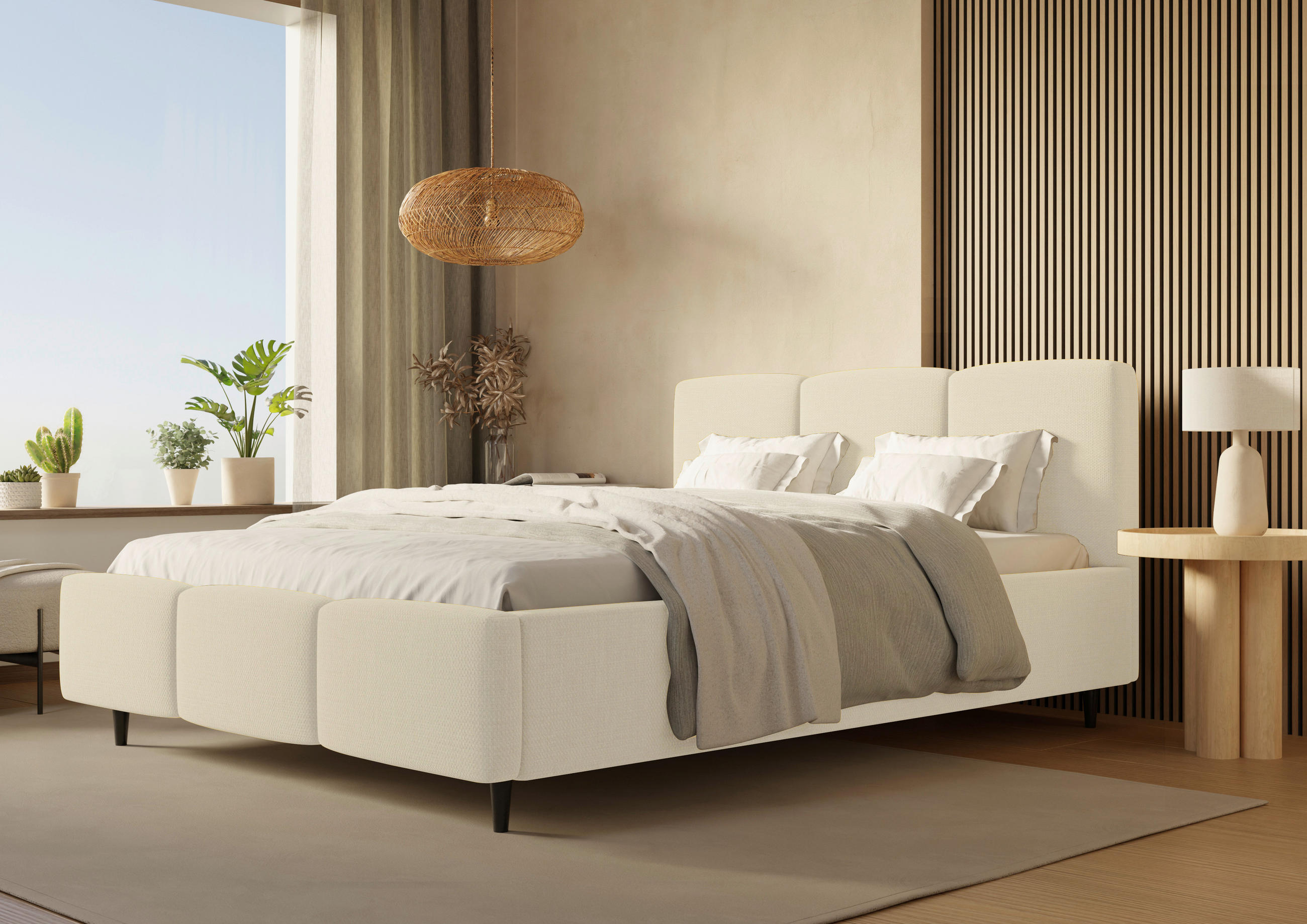 POLSTERBETT Lattenrost, Bettkasten 180/200 cm  in Creme  - Creme/Schwarz, Design, Holz/Textil (180/200cm) - Boxxx