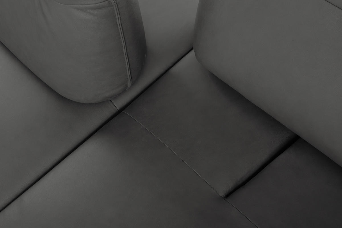 ECKSOFA 235/160 cm  in Echtleder Dunkelgrau Rücken echt, Armteilverstellung, Kopfteilverstellung, Sitztiefenverstellung  235/160 cm  - Dunkelgrau/Schwarz, Design, Leder/Metall (235/160cm) - Celina Home