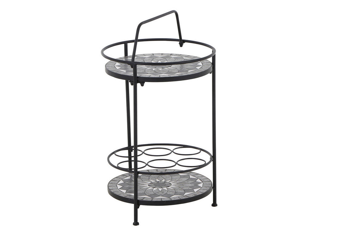 GARTENTISCH 42/42/74 cm Metall, Keramik rund  - Schwarz, KONVENTIONELL, Keramik/Metall (42/42/74cm) - Siena Garden