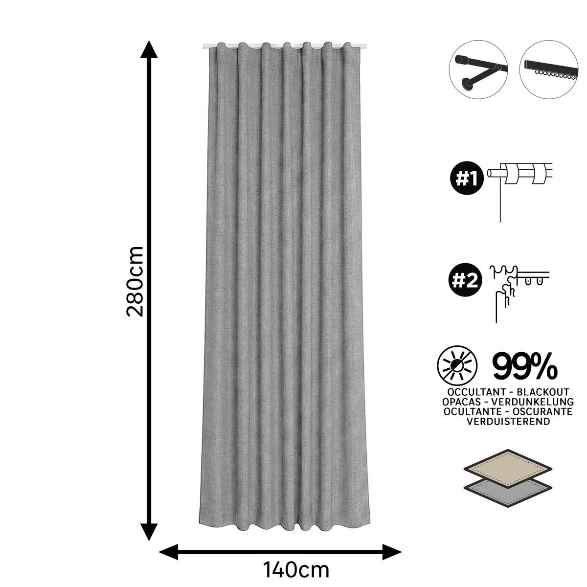 FERTIGVORHANG  black-out (lichtundurchlässig)   140/280 cm  - Anthrazit, Basics, Textil (140/280cm)