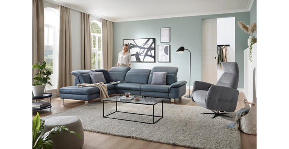 ECKSOFA in Echtleder Blaugrau  - Edelstahlfarben/Blaugrau, Design, Leder/Metall (233/309cm) - Dieter Knoll