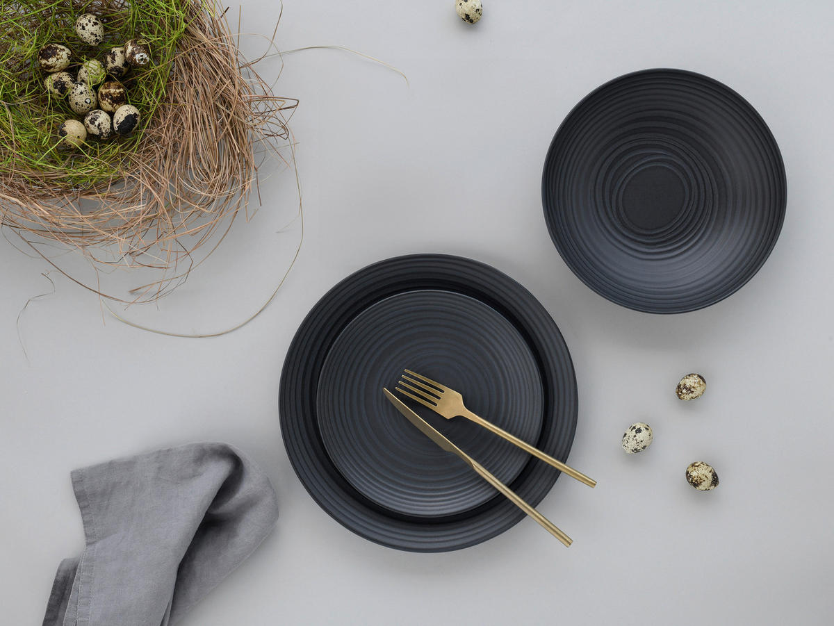TAFELSERVICE Lava Stone black 18-teilig  - Schwarz, Design, Keramik - Creatable