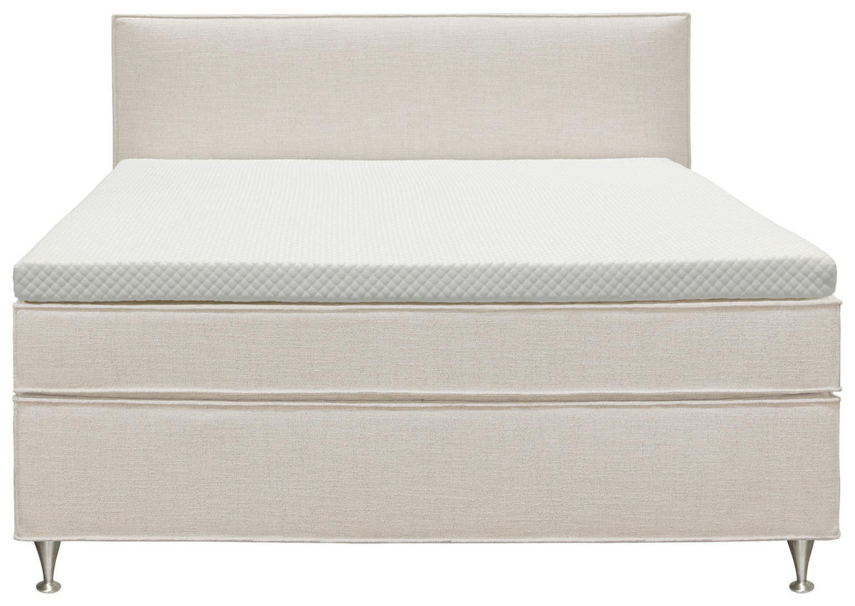KONTINENTALSÄNG 180/200 cm  i beige  - beige/aluminiumfärg, Klassisk, metall/trä (180/200cm) - Cassando