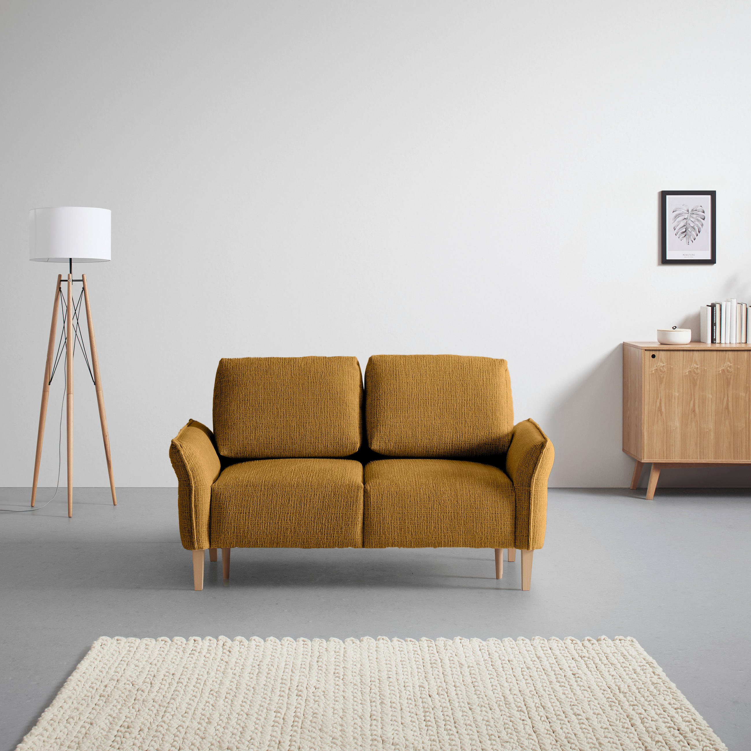 2-SITZER-SOFA in Webstoff Senfgelb  - Eichefarben/Senfgelb, Modern, Holz/Textil (150/85/92cm) - MID.YOU