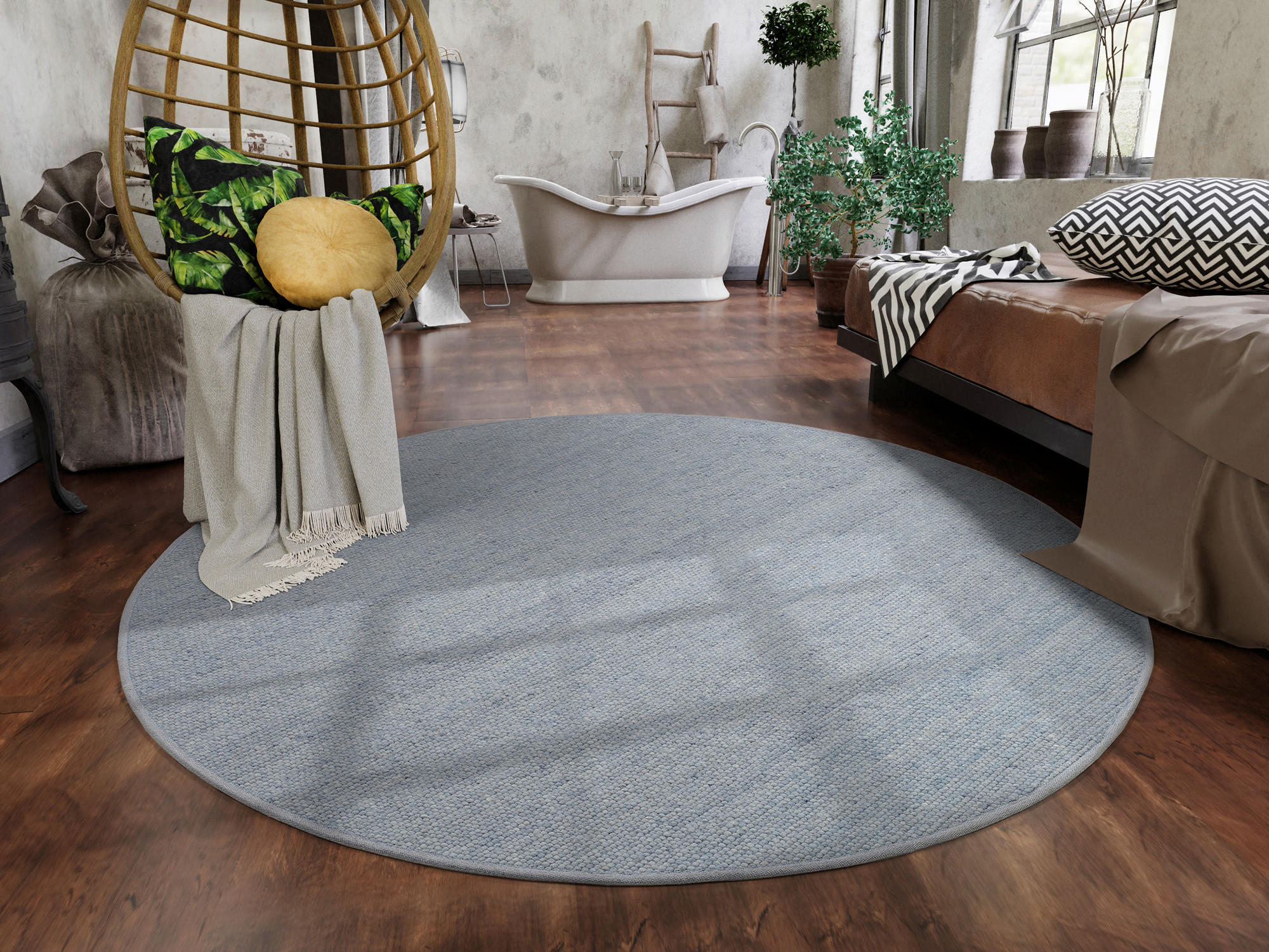 HANDWEBTEPPICH 200/200 cm Helsinki Blau, Grau  - Blau/Grau, Basics, Textil (200/200cm) - Linea Natura