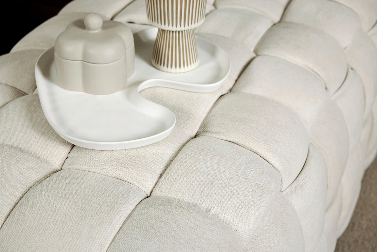 SITZBANK 118/43/50 cm Samt Creme Eukalyptusholz  - Creme, MODERN, Holz/Textil (118/43/50cm)