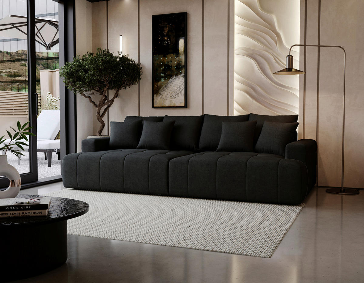 BIGSOFA ADELE Chenille Schwarz  - Schwarz, Design, Kunststoff/Textil (270/85/136cm) - Livetastic