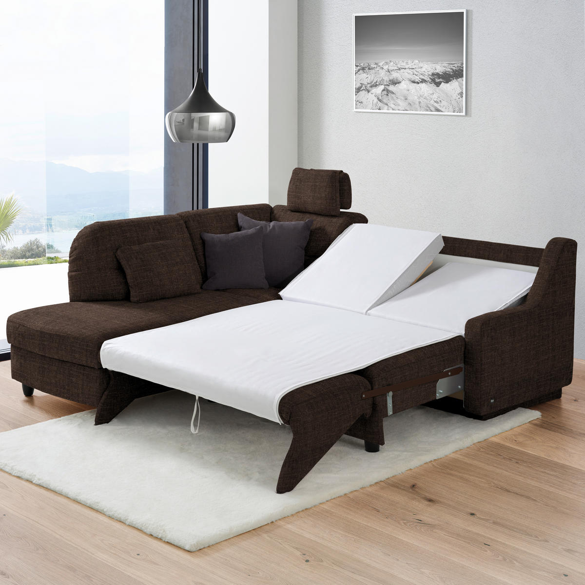 ECKSOFA in Chenille Dunkelbraun  208/226 cm  - Dunkelbraun/Schwarz, KONVENTIONELL, Textil (208/226cm) - Sedda